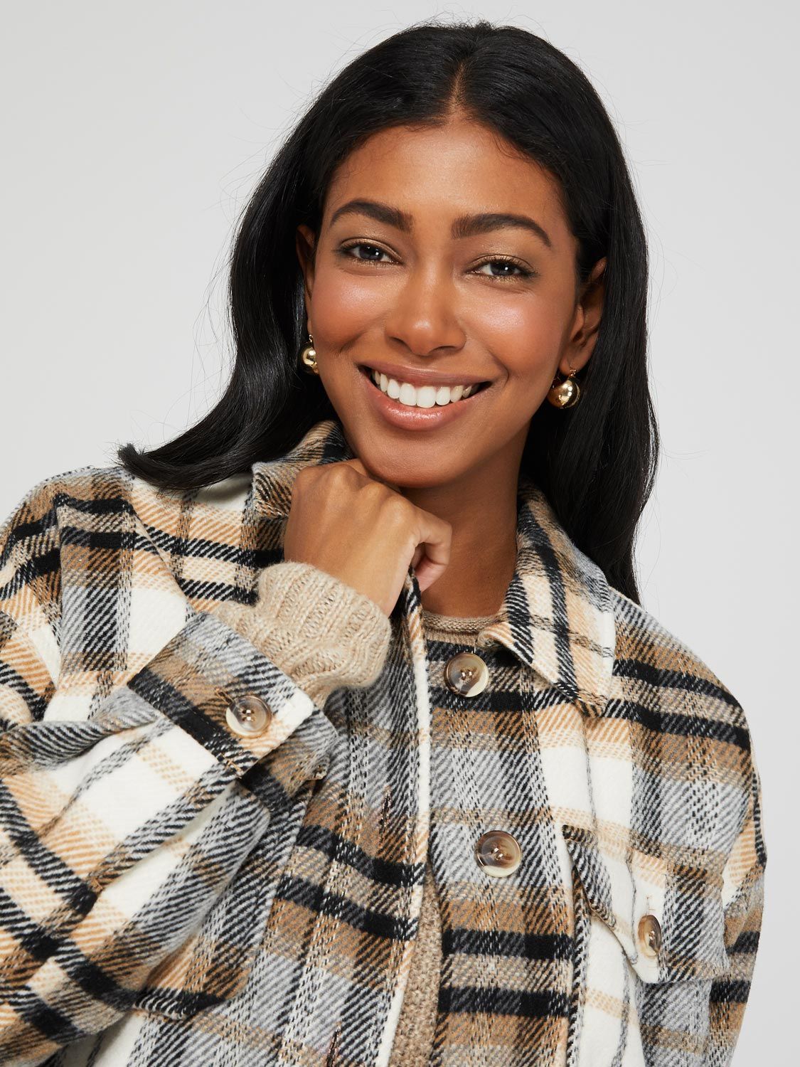 Long Plaid Shacket With Flap Pockets sold by Suzy Shier product image thumbnail 2