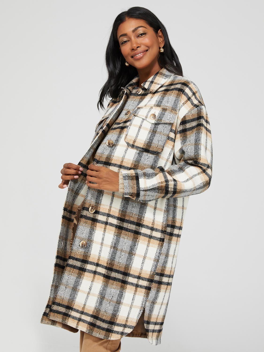 Long Plaid Shacket With Flap Pockets sold by Suzy Shier product image thumbnail 4