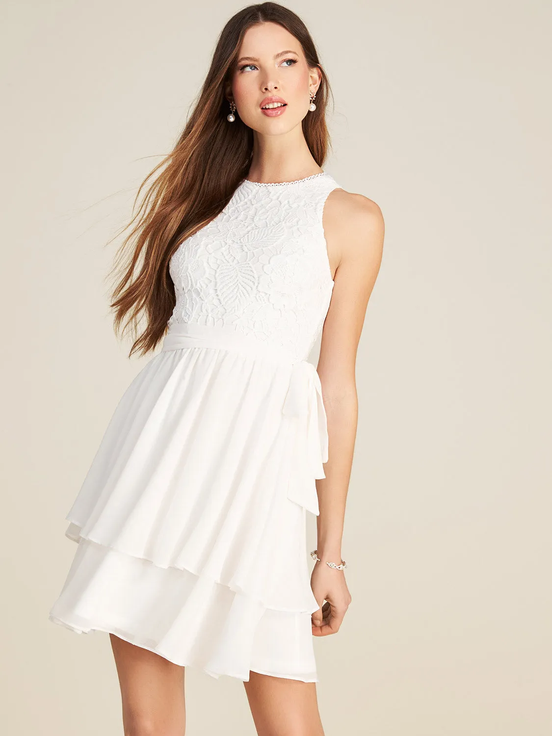 Halter Neck Lace & Chiffon Mini Fit & Flare Dress sold by Suzy Shier product image thumbnail 4
