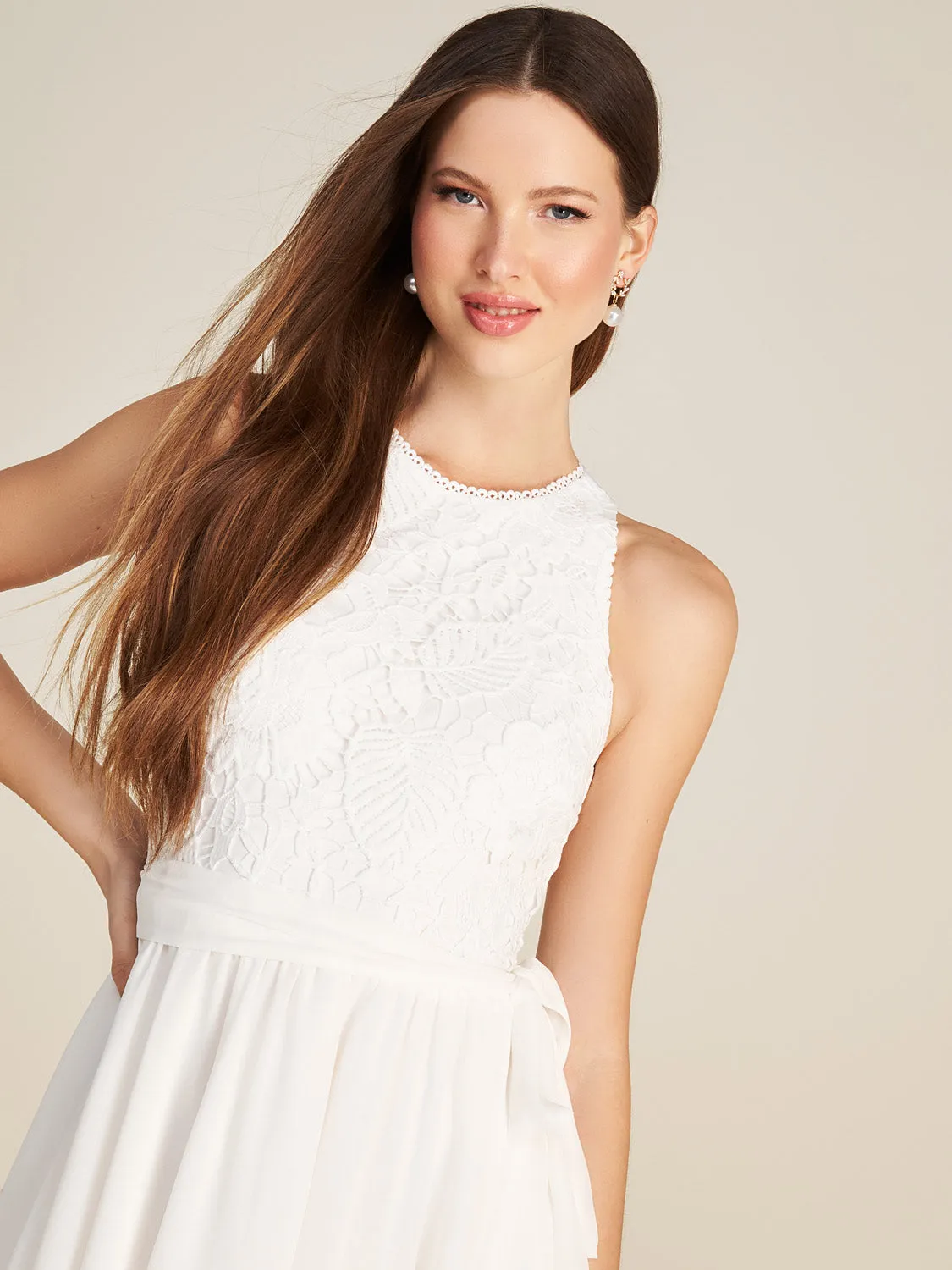 Halter Neck Lace & Chiffon Mini Fit & Flare Dress sold by Suzy Shier product image thumbnail 3