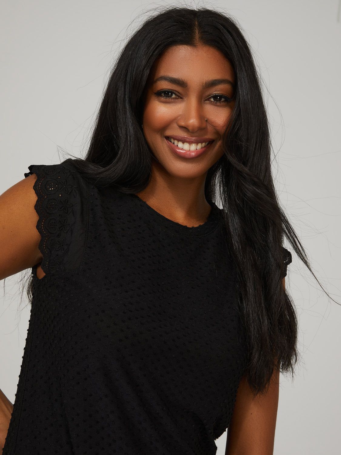 Crew Neck Top With Embroidered Sleeves sold by Suzy Shier product image thumbnail 6