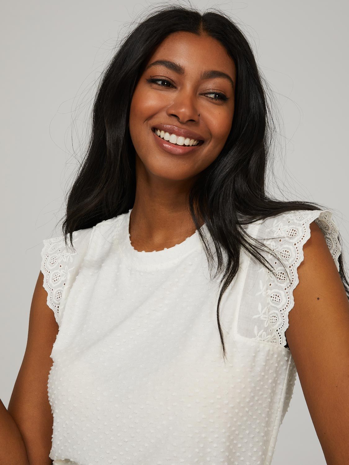 Crew Neck Top With Embroidered Sleeves sold by Suzy Shier product image thumbnail 2