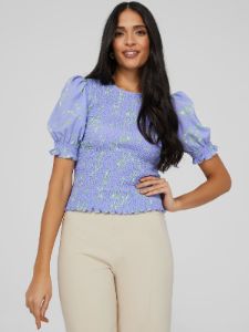 Printed Smocked Chiffon Top sold by Suzy Shier