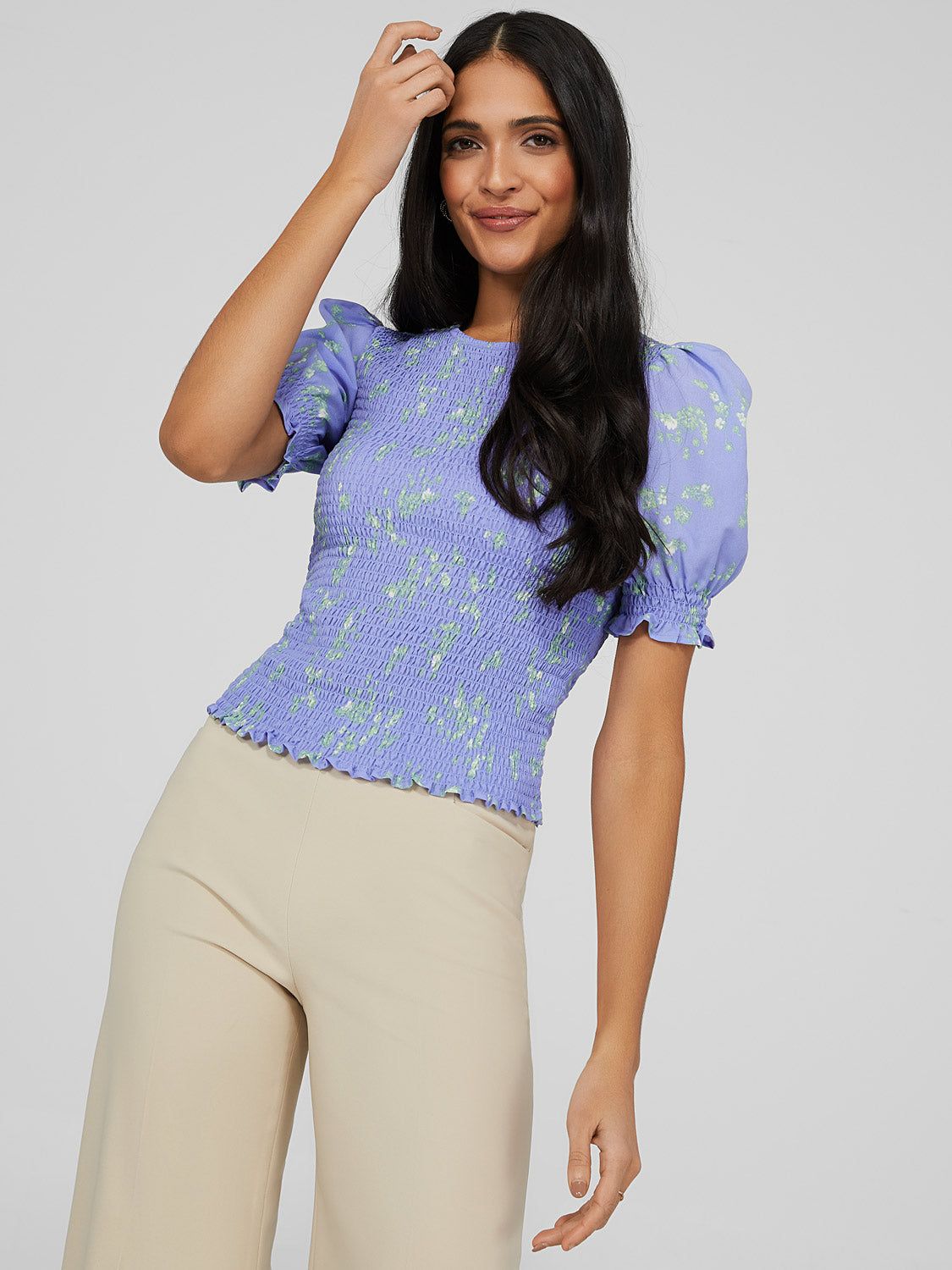 Printed Smocked Chiffon Top sold by Suzy Shier product image thumbnail 2