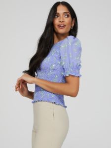 Printed Smocked Chiffon Top sold by Suzy Shier