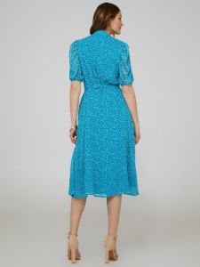 Polka Dot Split Neck Dress With Balloon Sleeve sold by Suzy Shier