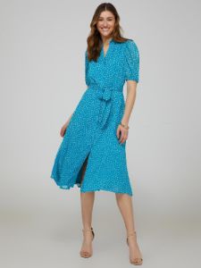 Polka Dot Split Neck Dress With Balloon Sleeve sold by Suzy Shier