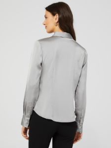 Satin Button-Front Blouse sold by Suzy Shier