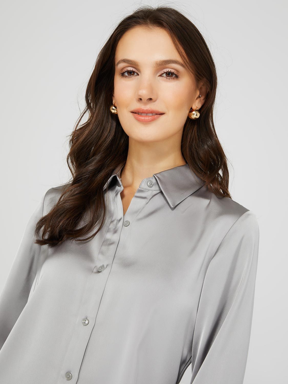Satin Button-Front Blouse sold by Suzy Shier product image thumbnail 2
