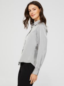 Satin Button-Front Blouse sold by Suzy Shier