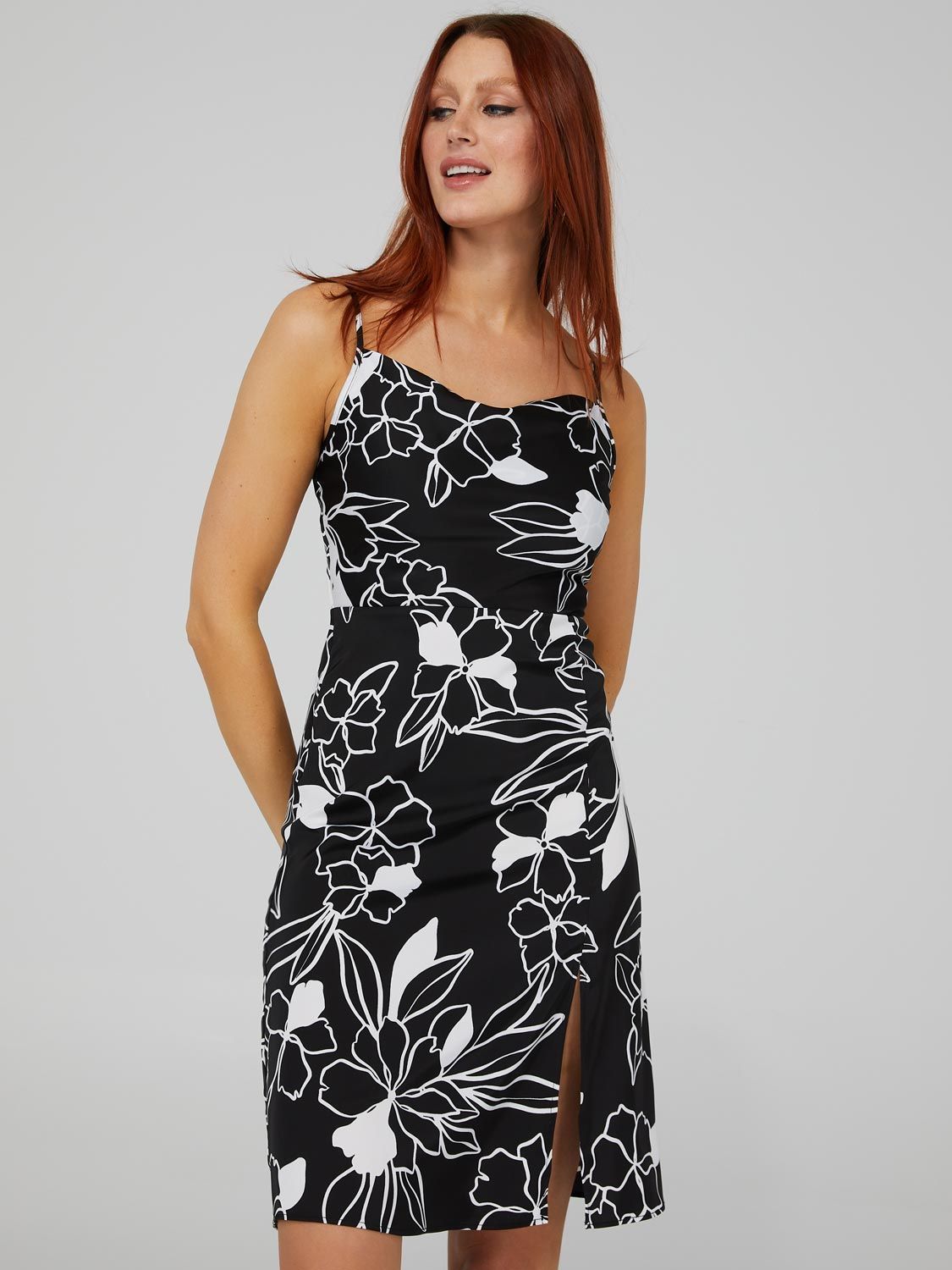 Printed Satin Cowl Neck Midi Dress sold by Suzy Shier product image thumbnail 3