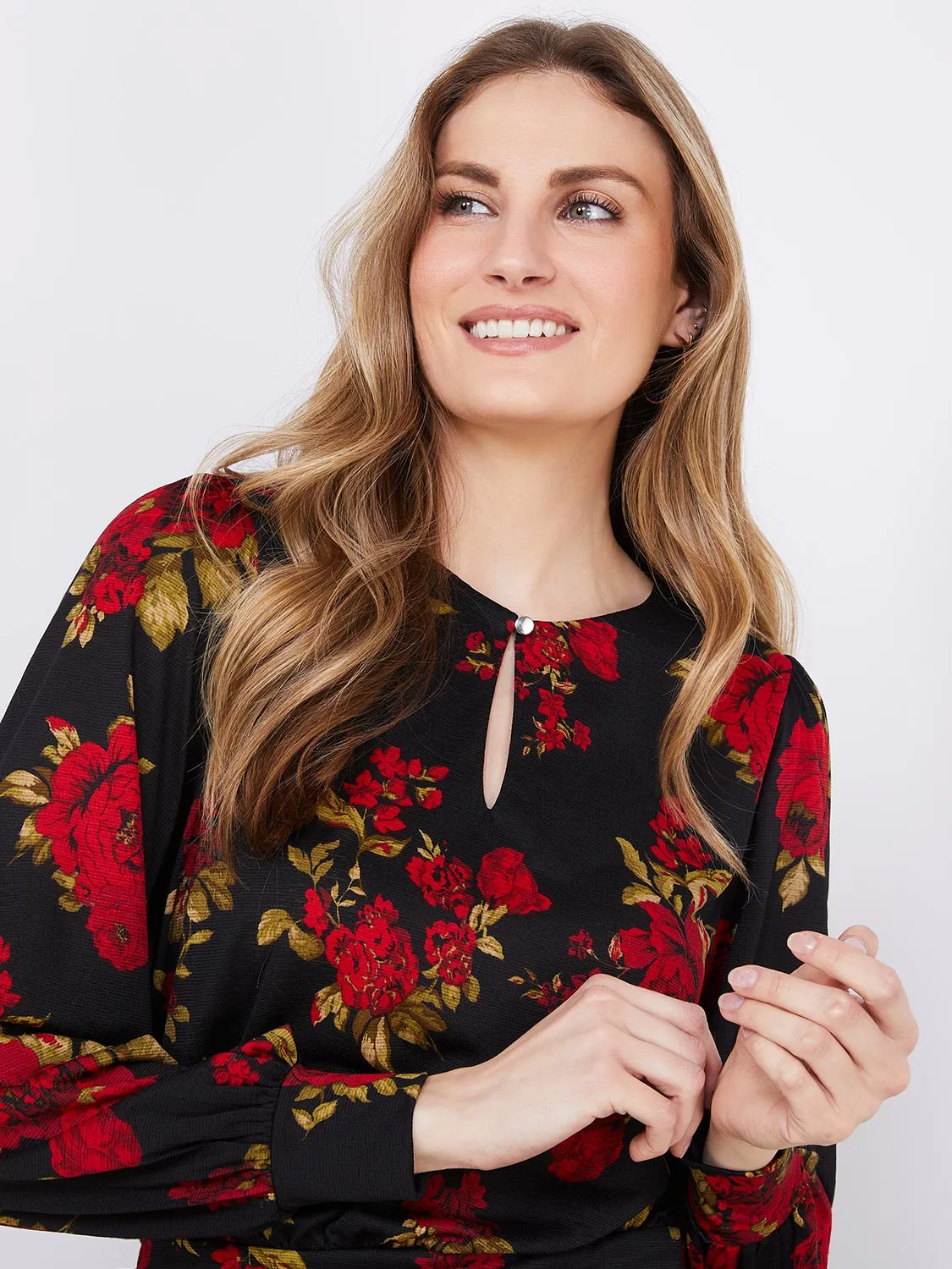 Textured Floral Print Top With Front Keyhole sold by Suzy Shier product image thumbnail 2