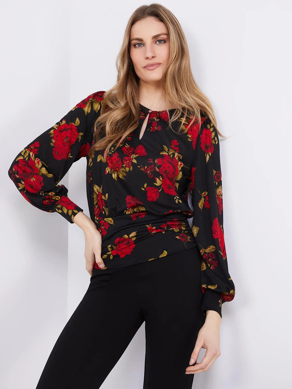 Textured Floral Print Top With Front Keyhole sold by Suzy Shier