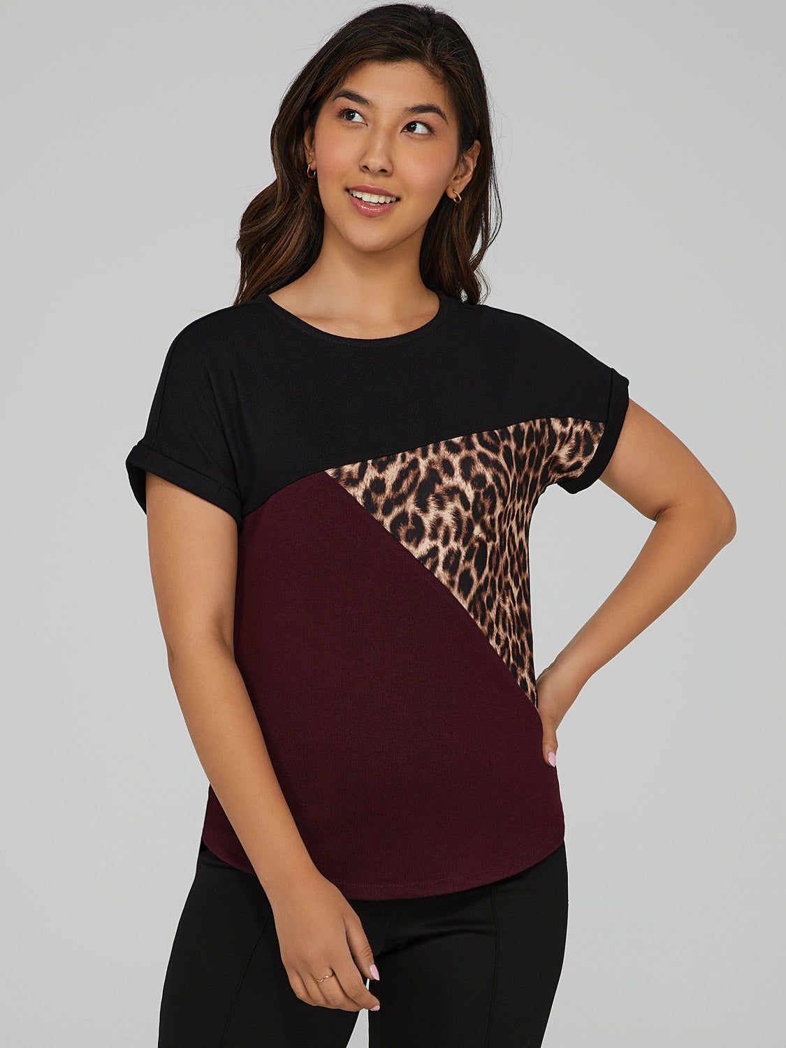 Leopard Print Color Block T-Shirt sold by Suzy Shier
