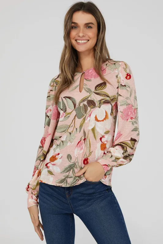 Keyhole Front Floral Print Top sold by Suzy Shier