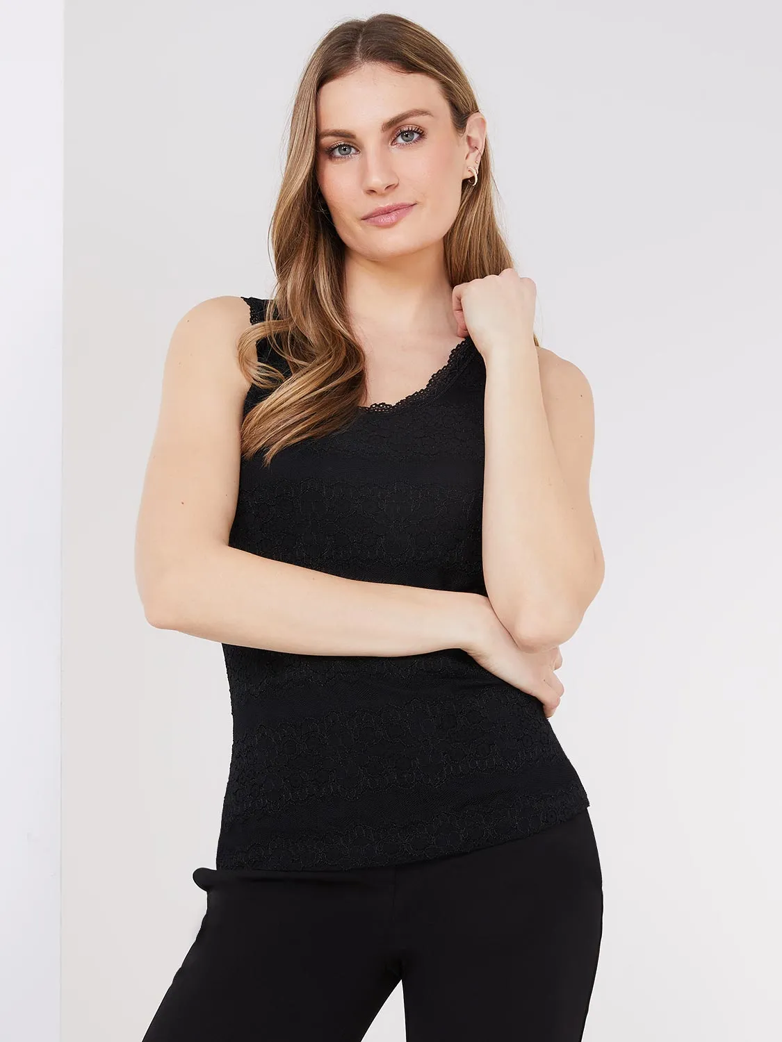 Sleeveless Lace Front Tank Top sold by Suzy Shier product image thumbnail 3