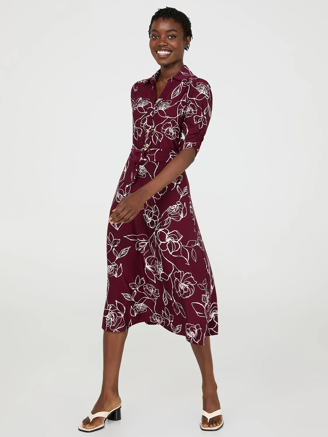 Floral Print Button-Front Midi Dress With Pockets sold by Suzy Shier
