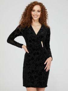Long Sleeve Velvet Crossover Knee Length Dress sold by Suzy Shier