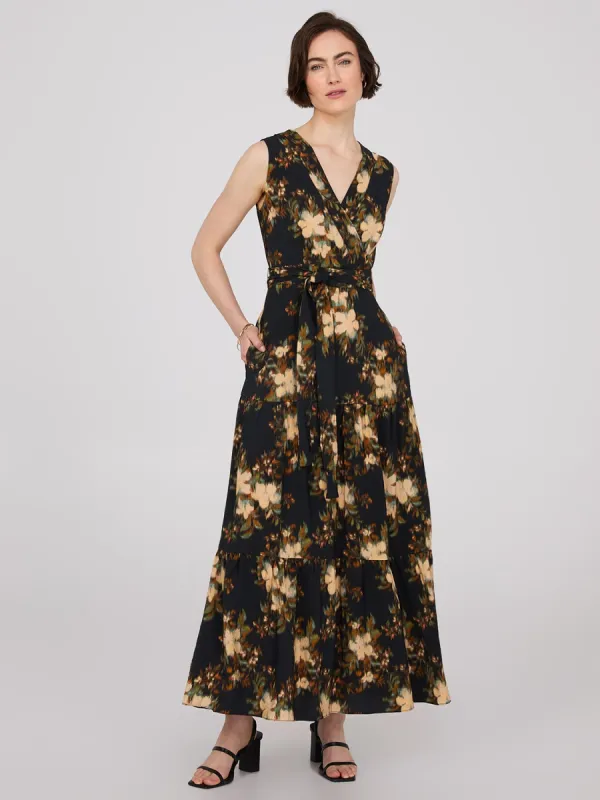 Floral Print Cross-Front Satin Tiered Maxi Dress sold by Suzy Shier