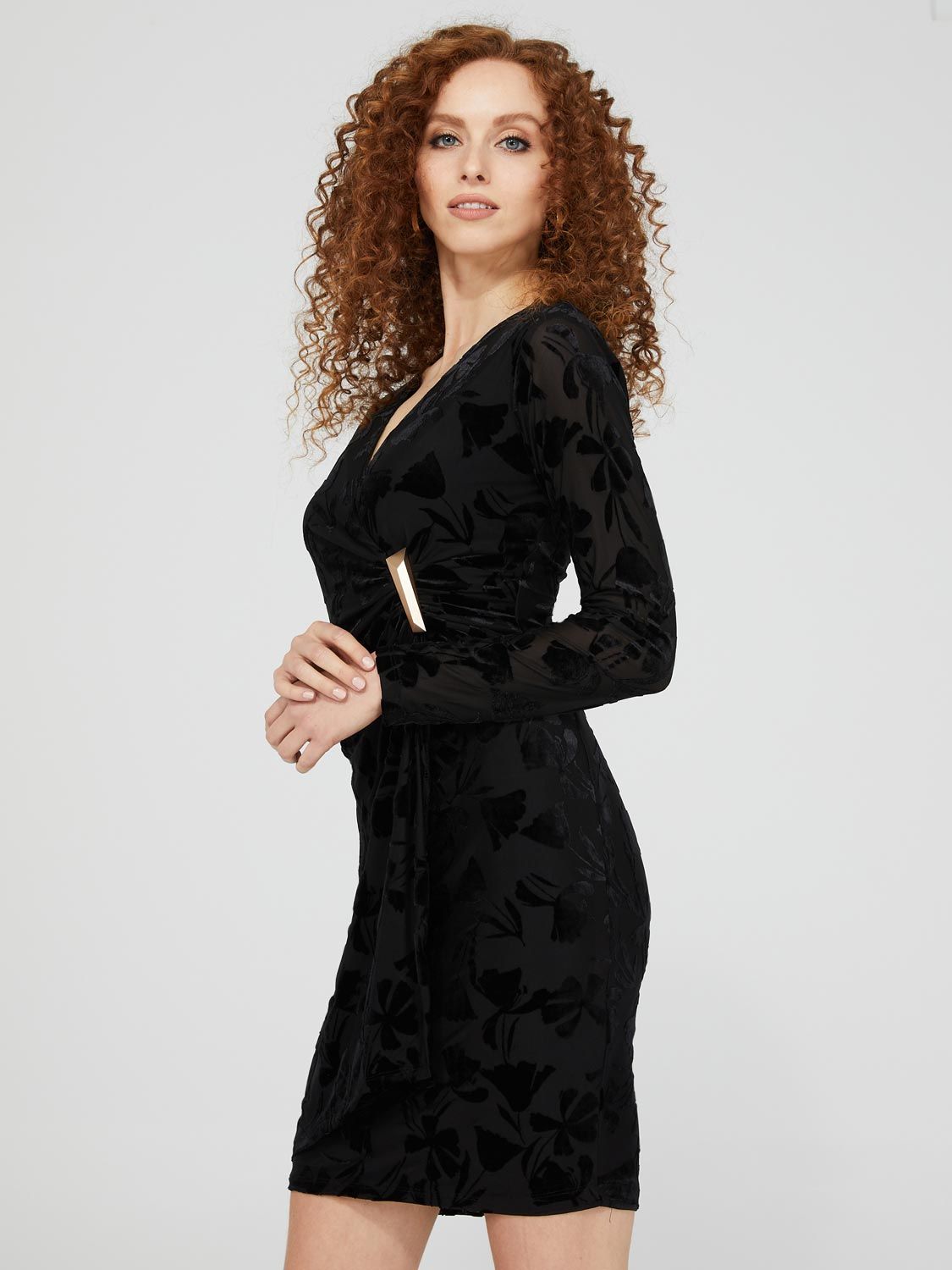 Long Sleeve Velvet Crossover Knee Length Dress sold by Suzy Shier product image thumbnail 5