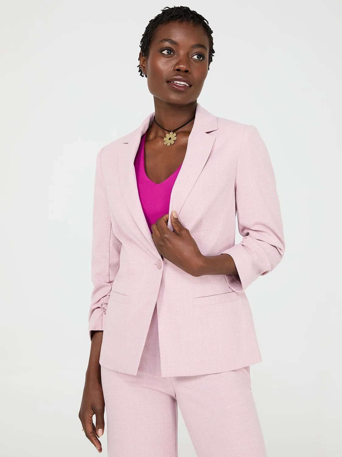 One-Button Ruched 3/4 Sleeve Blazer sold by Suzy Shier product image thumbnail 2