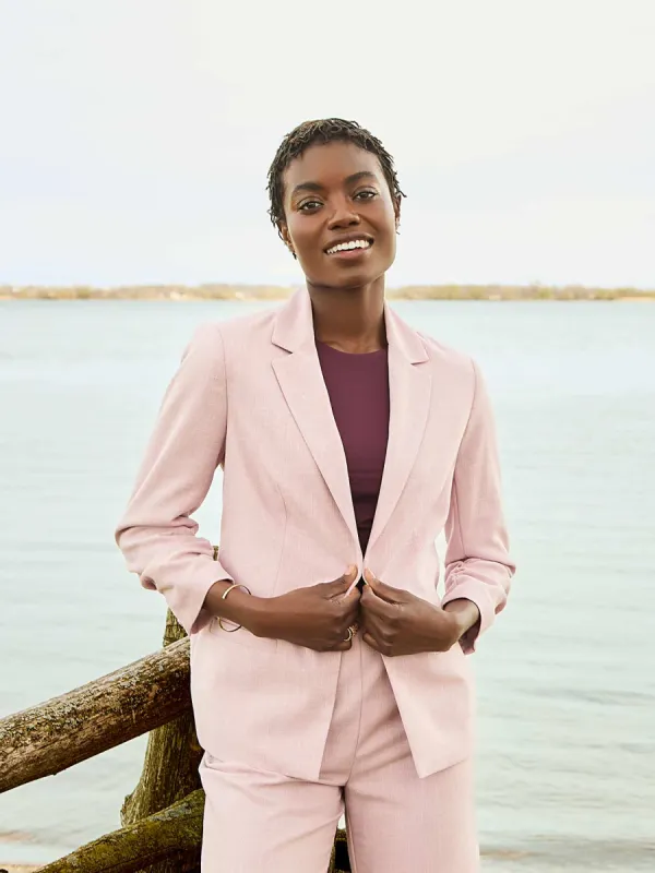 One-Button Ruched 3/4 Sleeve Blazer sold by Suzy Shier