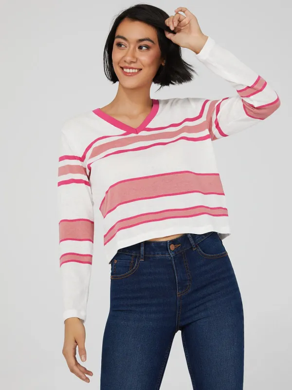 Striped V-Neck Cropped Top sold by Suzy Shier