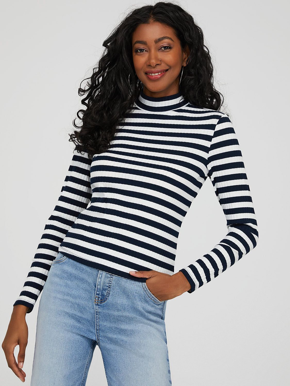 Striped Mock Neck Top sold by Suzy Shier product image thumbnail 3