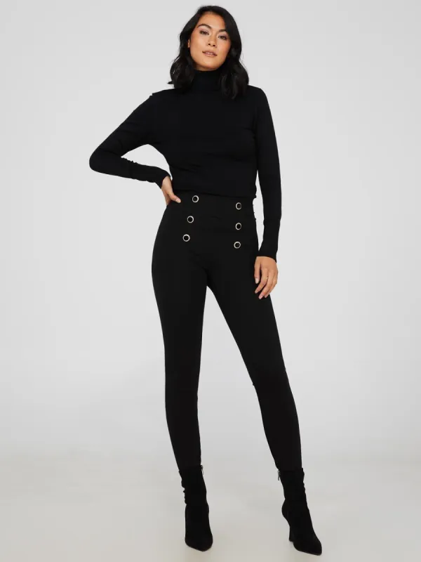 High Rise Button Pintuck Waistband Pants sold by Suzy Shier