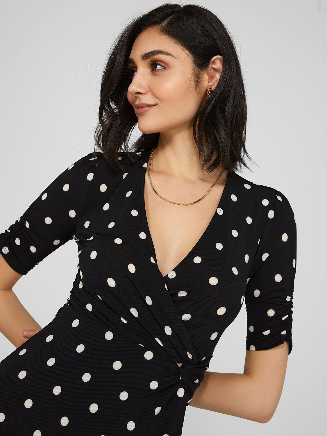 Polka Dot Midi Dress With Wrap Knot Detail sold by Suzy Shier product image thumbnail 2
