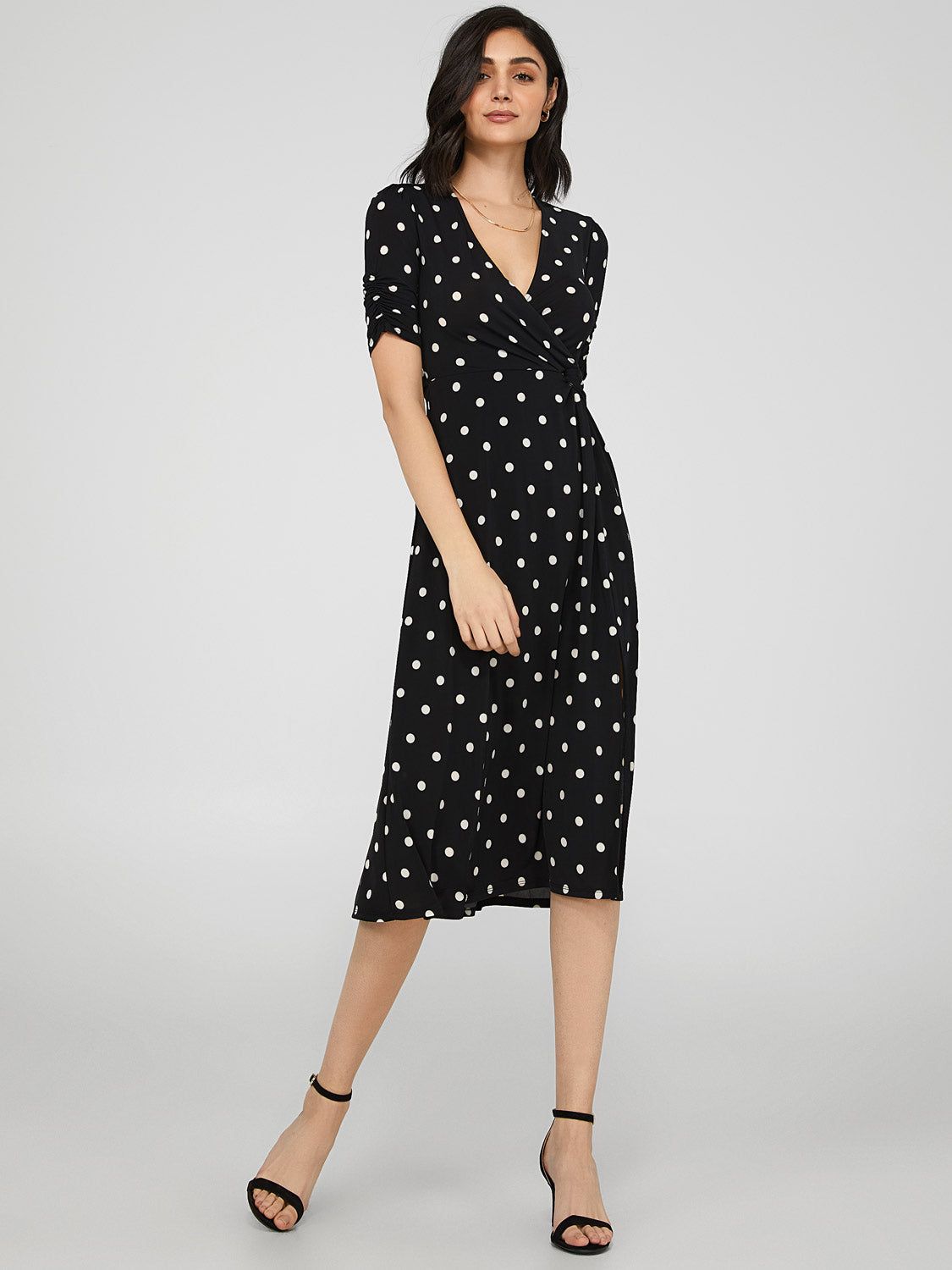 Polka Dot Midi Dress With Wrap Knot Detail sold by Suzy Shier
