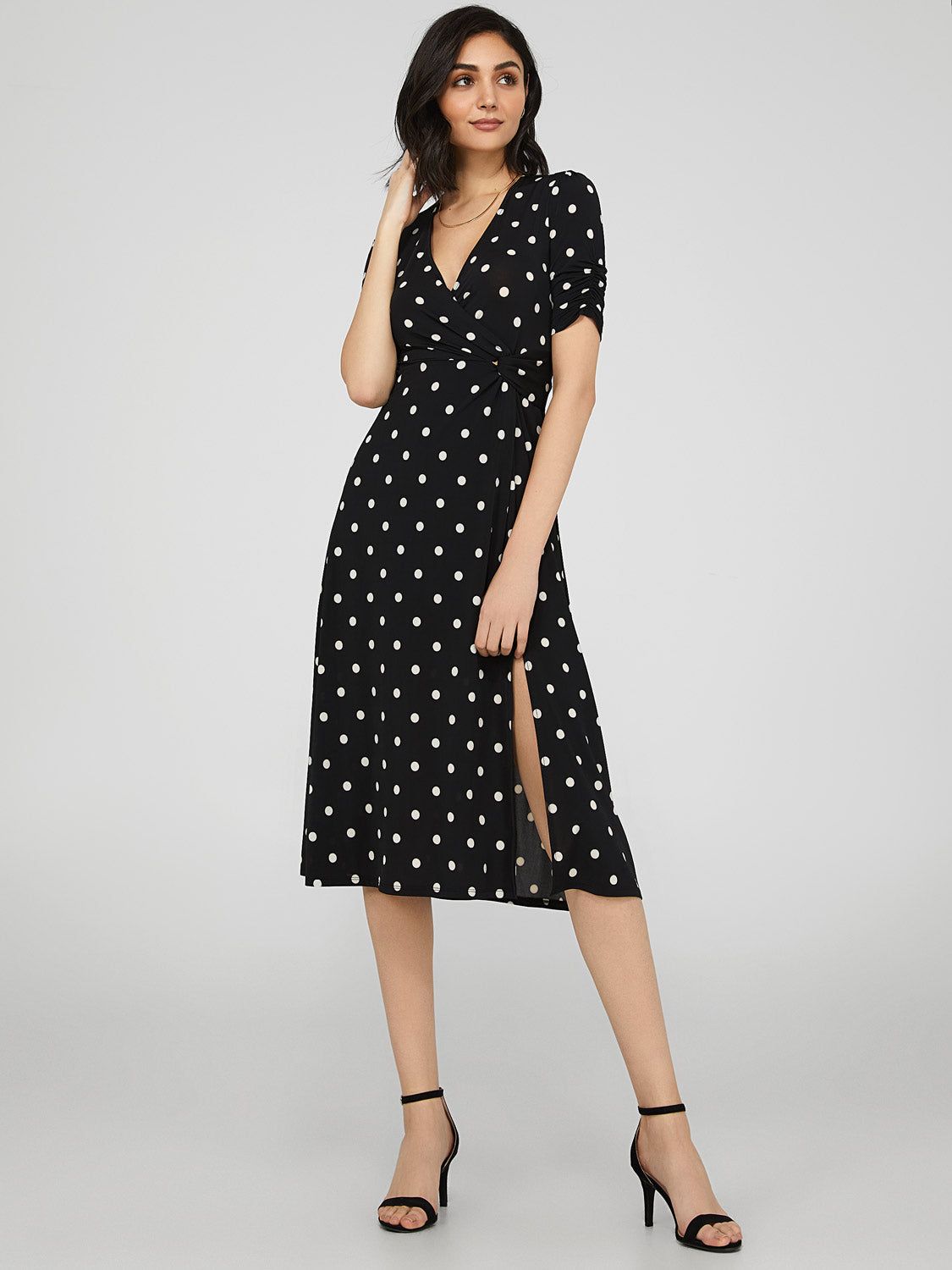 Polka Dot Midi Dress With Wrap Knot Detail sold by Suzy Shier product image thumbnail 4