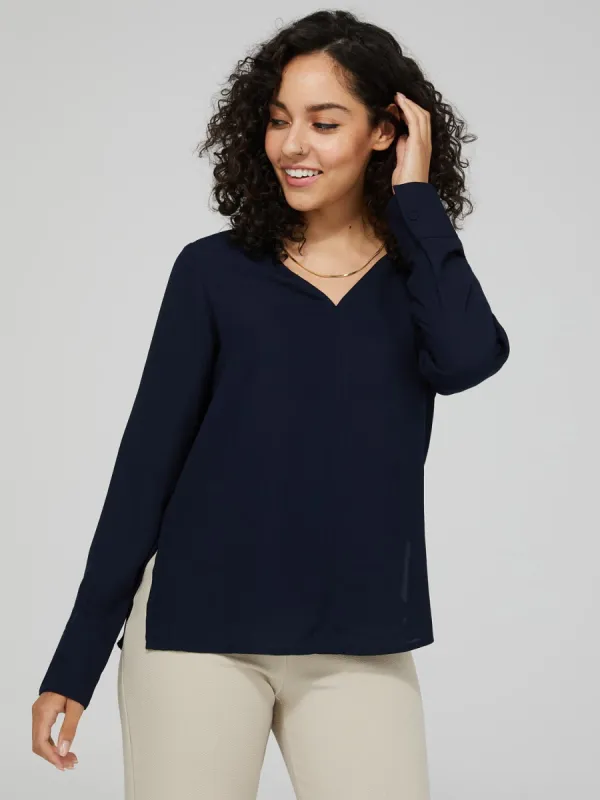 V-Neck Blouse With Cuffed Sleeves sold by Suzy Shier