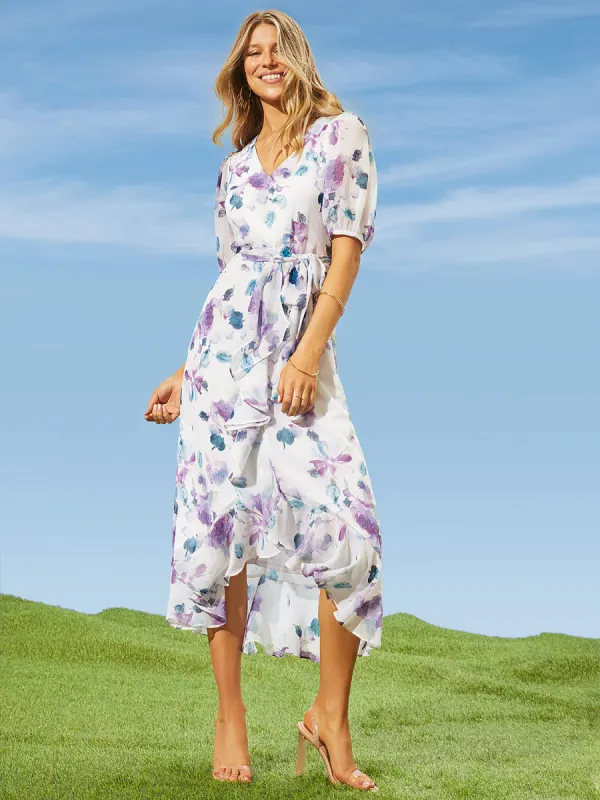 Printed High-Twist Dress With Ruffled Skirt made by Suzy Shier