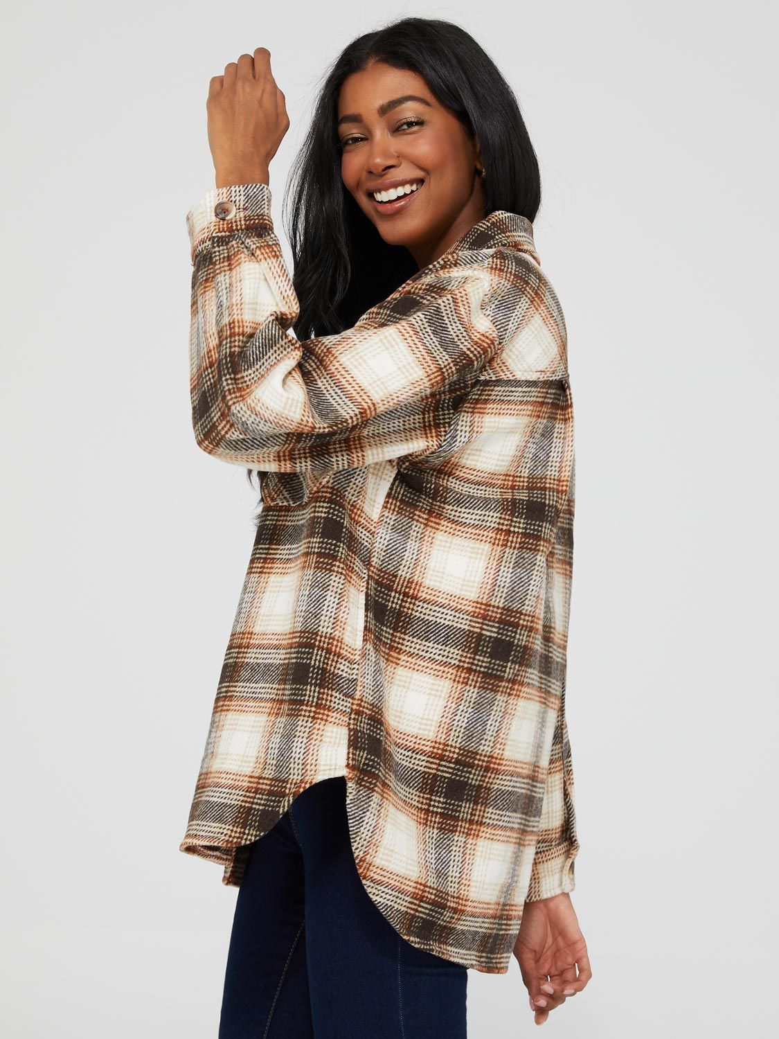 Short Plaid Shacket With Flap Pockets sold by Suzy Shier product image thumbnail 5