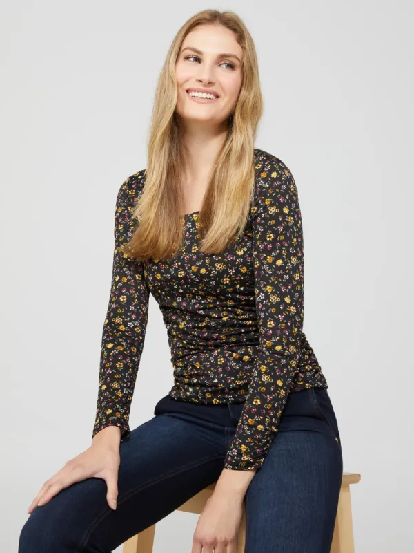Floral Print Textured Square Neck Top With Ruched Waist sold by Suzy Shier