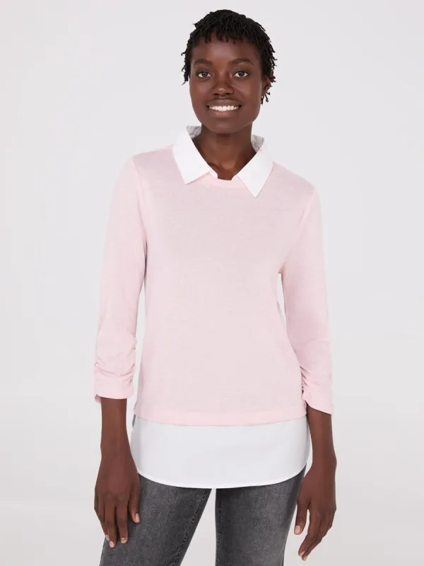 Ruched Sleeve 2-Fer Top made by Suzy Shier