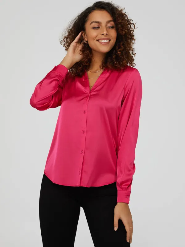 Long Sleeve Split Neck Blouse sold by Suzy Shier