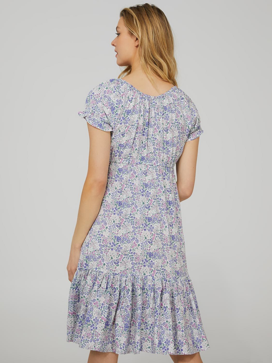 Printed 1-Tier Dress With Ruffle Cap Sleeves sold by Suzy Shier product image thumbnail 5