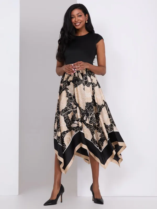 Scuba Midi Dress With Printed Satin Skirt sold by Suzy Shier