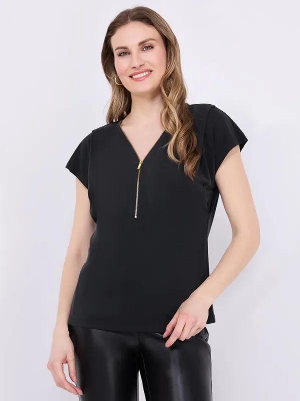 Zip-Front Dolman Sleeve Top sold by Suzy Shier