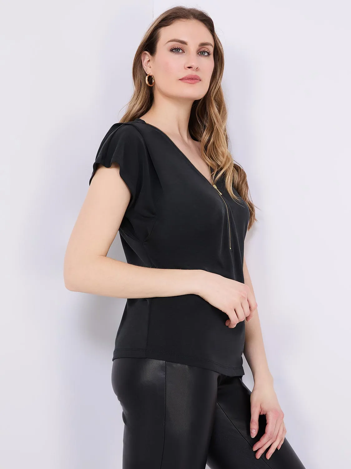 Zip-Front Dolman Sleeve Top sold by Suzy Shier product image thumbnail 5