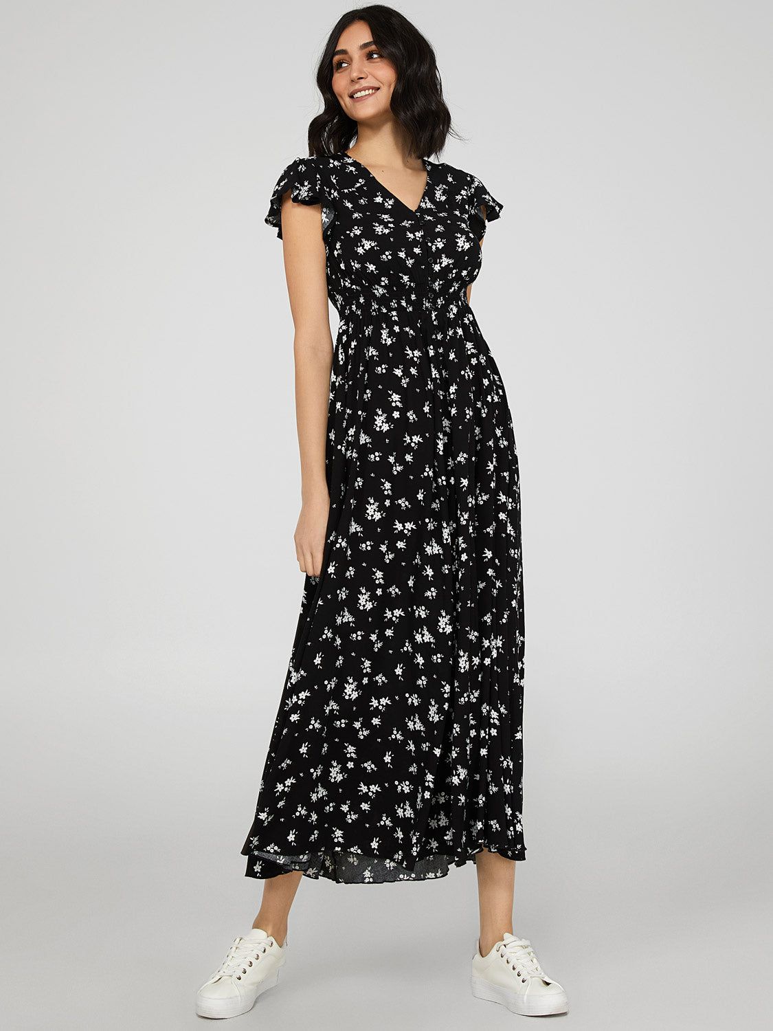Button-Front Maxi Dress With Smocked Waist sold by Suzy Shier product image thumbnail 4