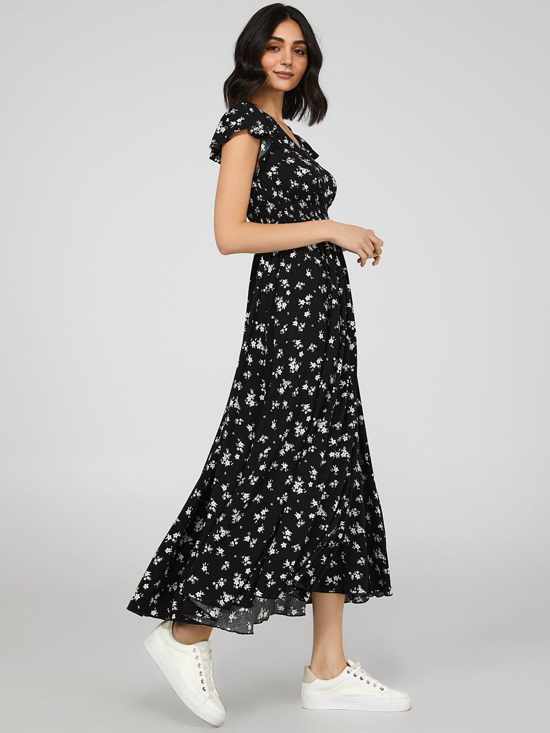 Button-Front Maxi Dress With Smocked Waist sold by Suzy Shier product image thumbnail 3