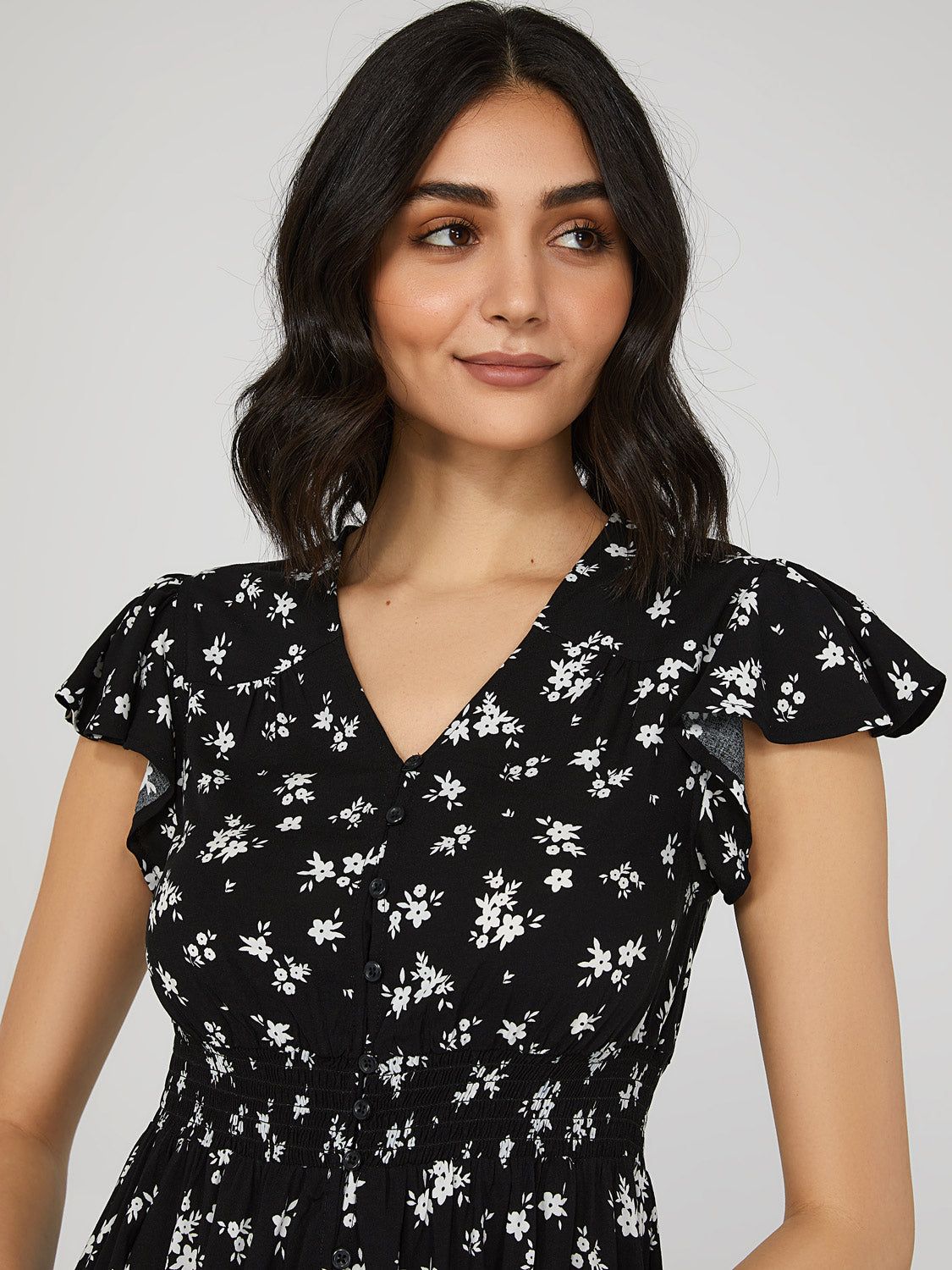 Button-Front Maxi Dress With Smocked Waist sold by Suzy Shier product image thumbnail 2