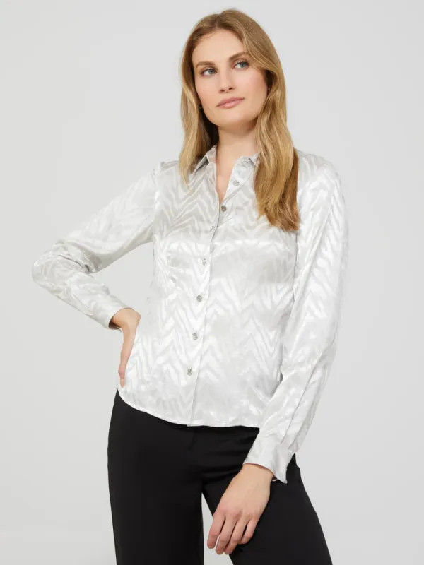 Jacquard Button-Front Blouse sold by Suzy Shier