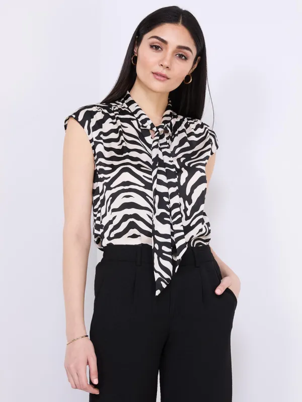 Animal Print Satin Bow Blouse sold by Suzy Shier
