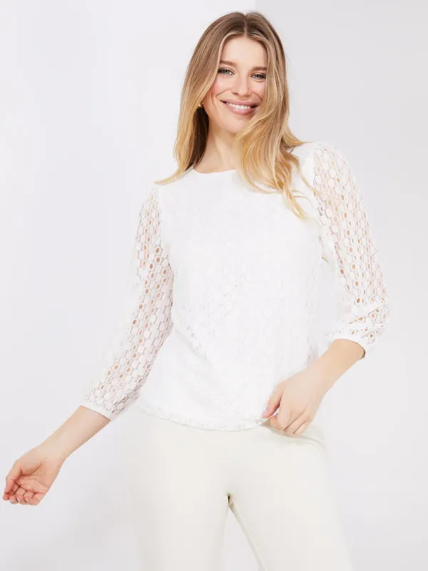 3/4 Puff Sleeve Lace Top sold by Suzy Shier