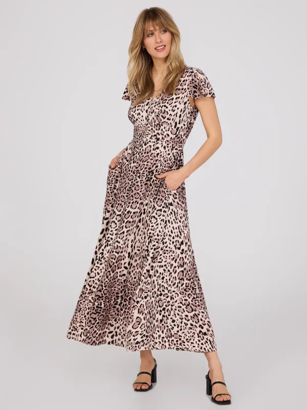 Animal Print Flutter Sleeve Maxi Dress sold by Suzy Shier