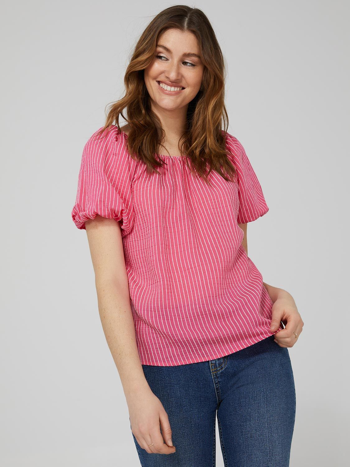 Textured Off-The-Shoulder Top With Puff Sleeves sold by Suzy Shier product image thumbnail 2